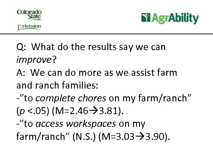 Q: What do the results say we can improve? A: We can do more