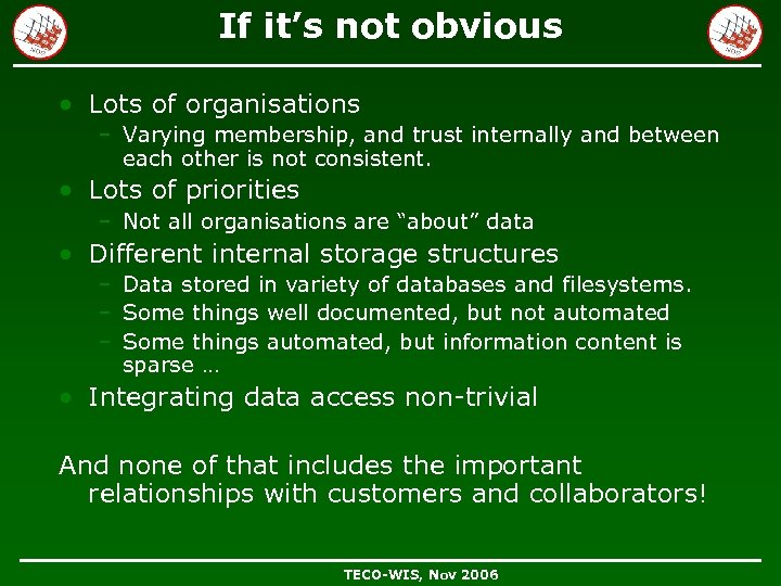 If it’s not obvious • Lots of organisations – Varying membership, and trust internally