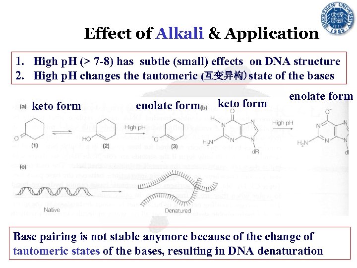 Effect of Alkali & Application 1. High p. H (> 7 -8) has subtle