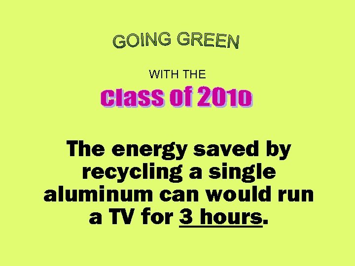 WITH THE The energy saved by recycling a single aluminum can would run a