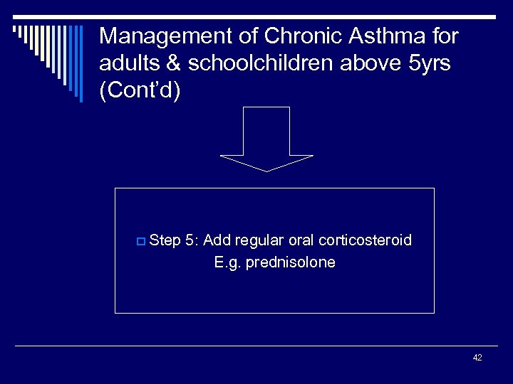Management of Chronic Asthma for adults & schoolchildren above 5 yrs (Cont’d) p Step