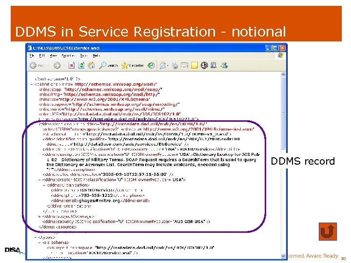 DDMS in Service Registration - notional DDMS record 30 