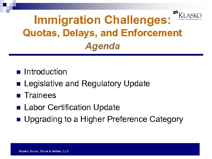 Immigration Challenges: Quotas, Delays, and Enforcement Agenda n n n Introduction Legislative and Regulatory