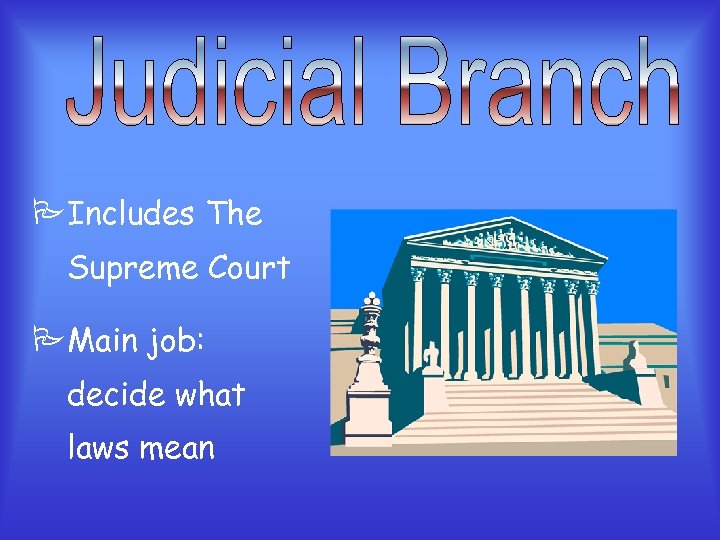 PIncludes The Supreme Court PMain job: decide what laws mean 