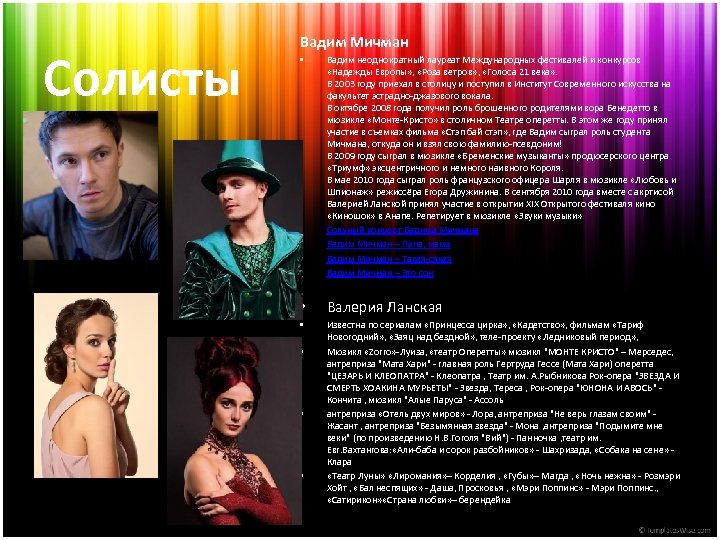 Солисты Вадим Мичман • • Вадим неоднократный лауреат Международных фестивалей и конкурсов «Надежды Европы»