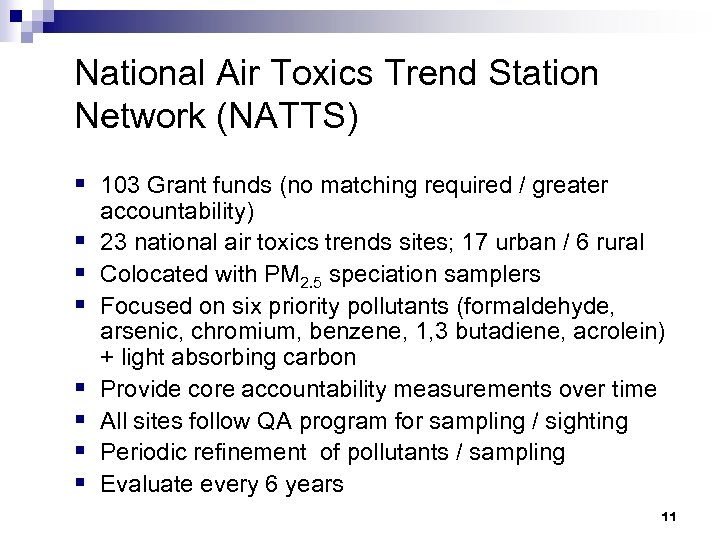 National Air Toxics Trend Station Network (NATTS) § 103 Grant funds (no matching required