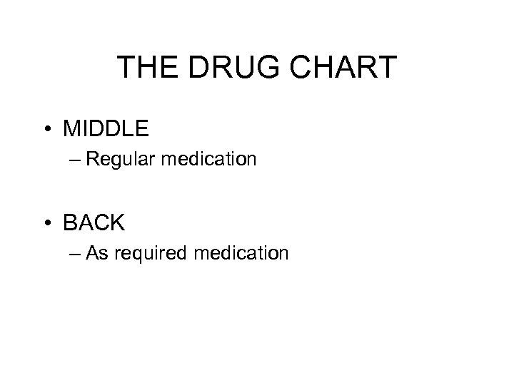 THE DRUG CHART • MIDDLE – Regular medication • BACK – As required medication