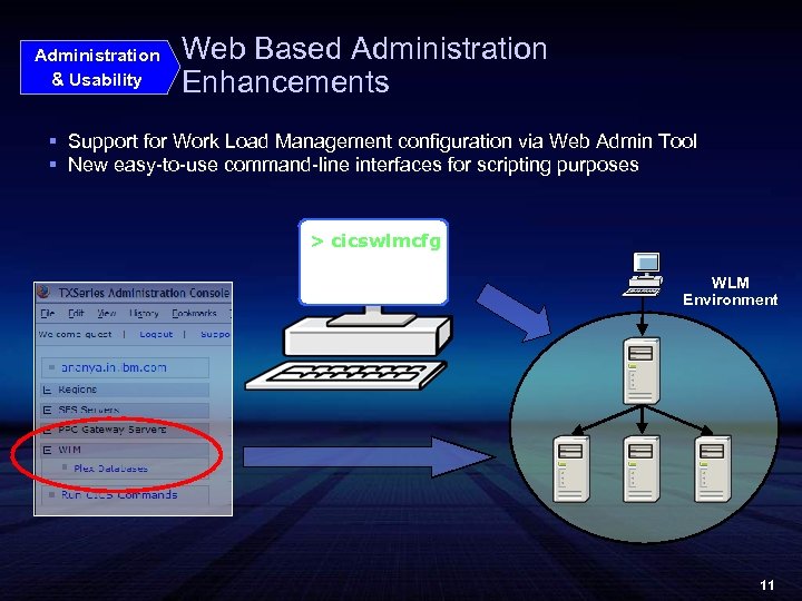 Administration & Usability Web Based Administration Enhancements § Support for Work Load Management configuration