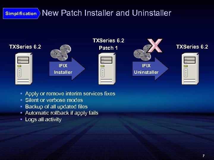 Simplification New Patch Installer and Uninstaller TXSeries 6. 2 Patch 1 TXSeries 6. 2