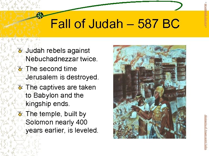 Abstracts of Powerpoint Talks Judah rebels against Nebuchadnezzar twice. The second time Jerusalem is