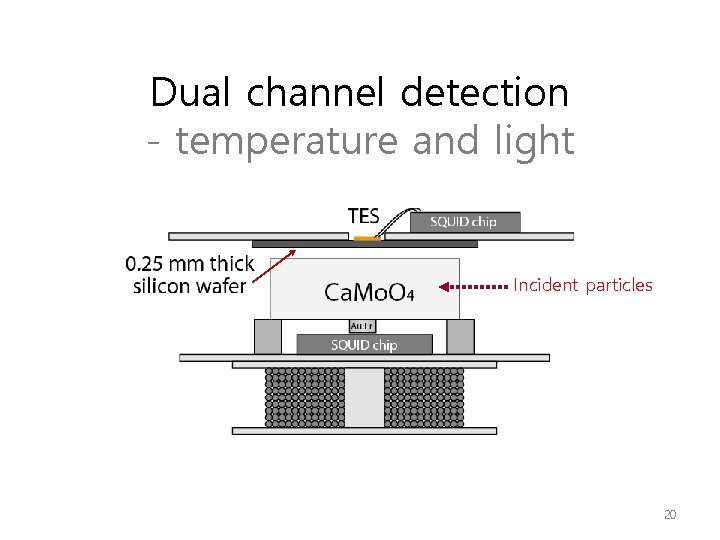Dual channel detection - temperature and light Incident particles 20 