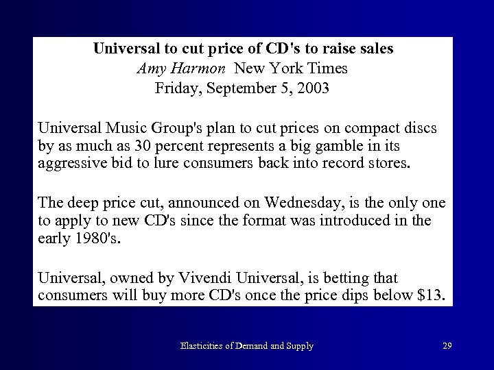 Universal to cut price of CD's to raise sales Amy Harmon New York Times