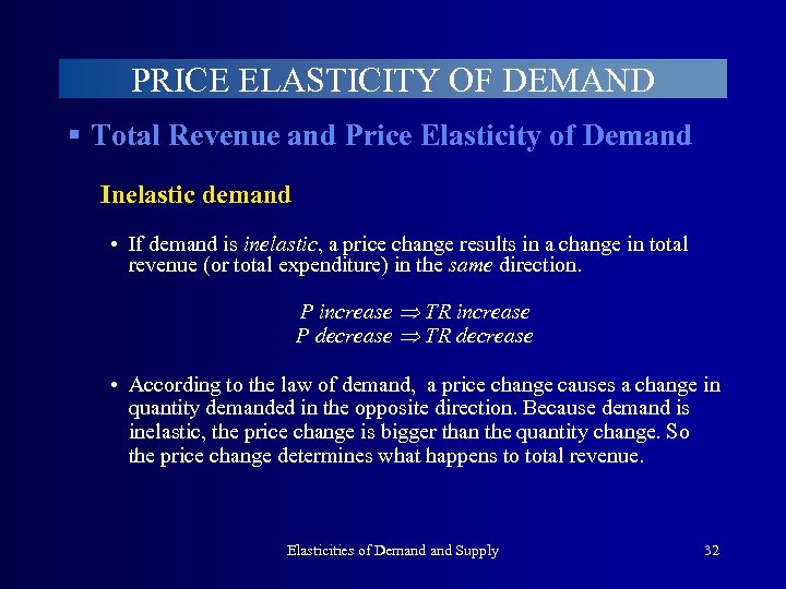 PRICE ELASTICITY OF DEMAND § Total Revenue and Price Elasticity of Demand Inelastic demand
