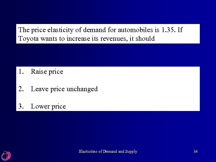 The price elasticity of demand for automobiles is 1. 35. If Toyota wants to