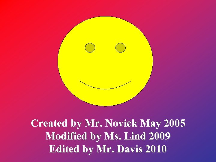 Created by Mr. Novick May 2005 Modified by Ms. Lind 2009 Edited by Mr.