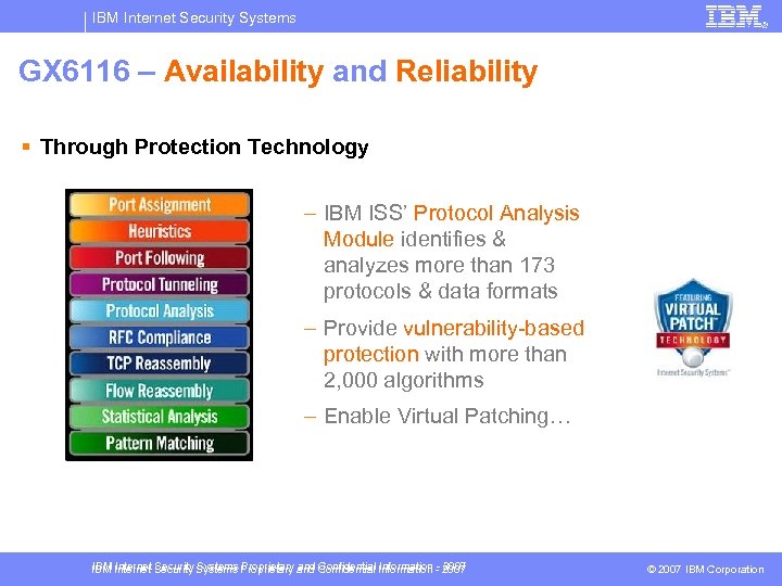 IBM Internet Security Systems GX 6116 – Availability and Reliability § Through Protection Technology