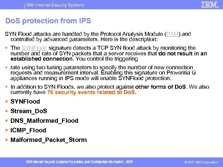 IBM Internet Security Systems Do. S protection from IPS SYN Flood attacks are handled