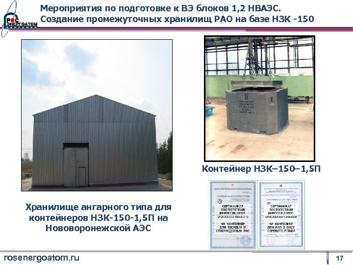 Мероприятия по подготовке к ВЭ блоков 1, 2 НВАЭС. Создание промежуточных хранилищ РАО на