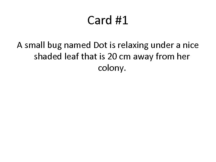 Card #1 A small bug named Dot is relaxing under a nice shaded leaf