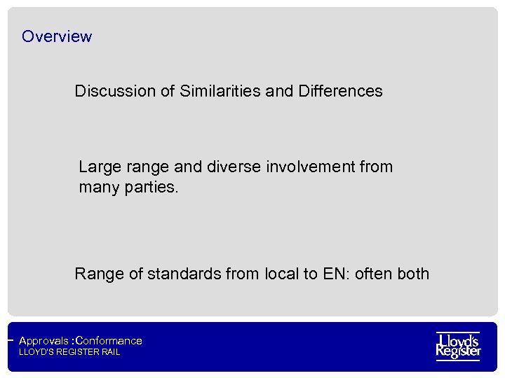 Overview Discussion of Similarities and Differences Large range and diverse involvement from many parties.