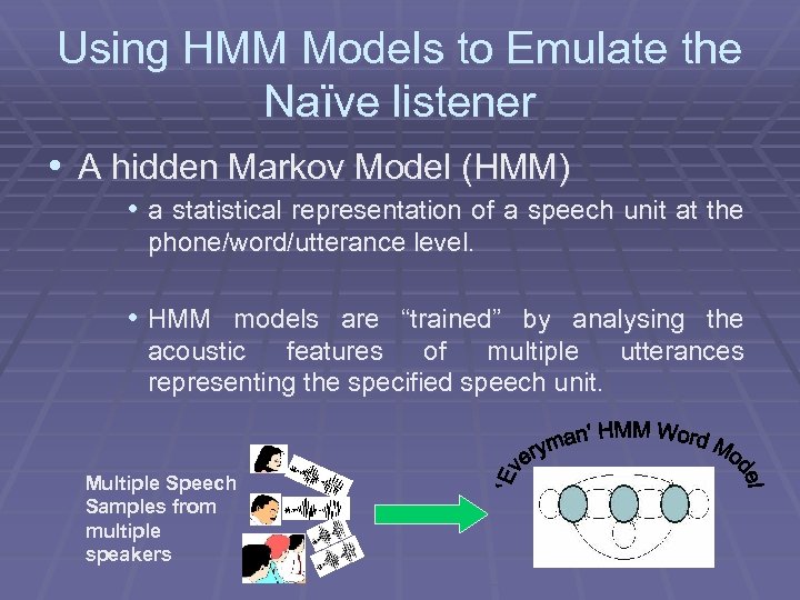 Using HMM Models to Emulate the Naïve listener • A hidden Markov Model (HMM)