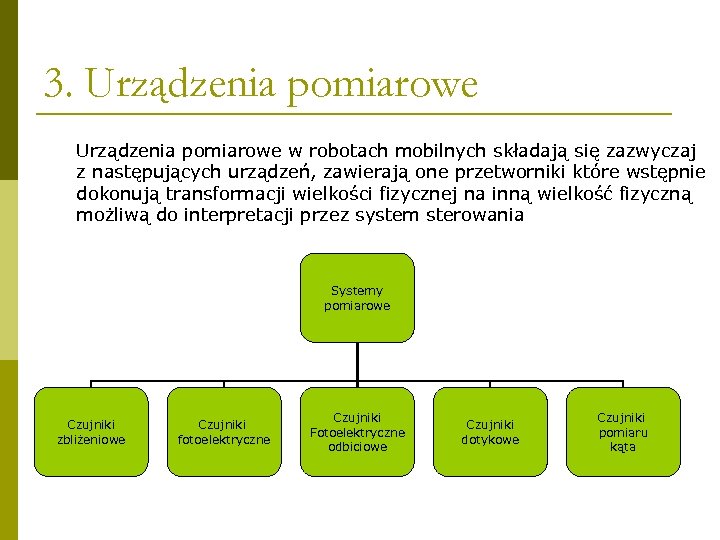 3. Urządzenia pomiarowe w robotach mobilnych składają się zazwyczaj z następujących urządzeń, zawierają one
