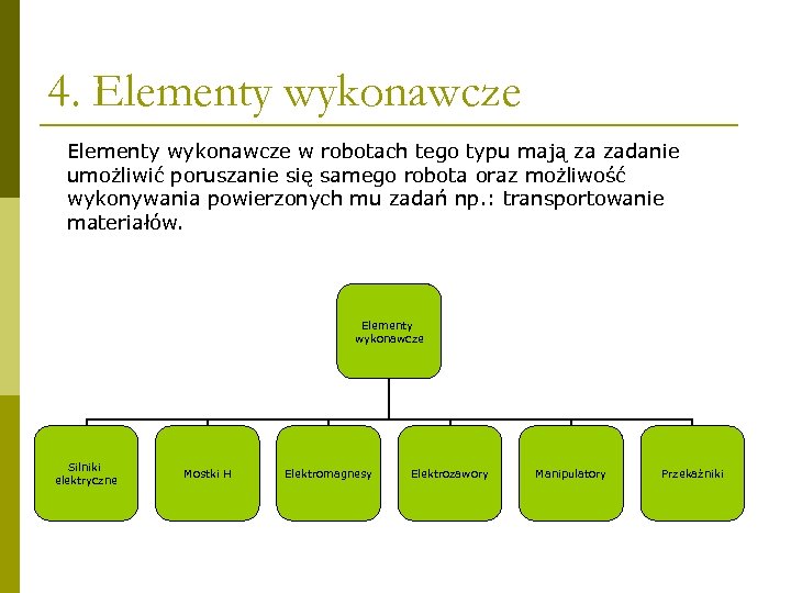 4. Elementy wykonawcze w robotach tego typu mają za zadanie umożliwić poruszanie się samego