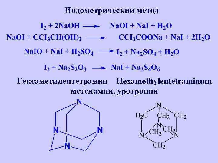 Иодометрический метод Гексаметилентетрамин Hexamethylentetraminum метенамин, уротропин 