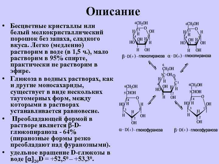 Описание • Бесцветные кристаллы или белый мелкокристаллический порошок без запаха, сладкого вкуса. Легко (медленно)