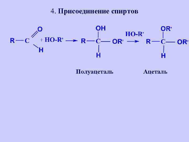 4. Присоединение спиртов Полуацеталь Ацеталь 