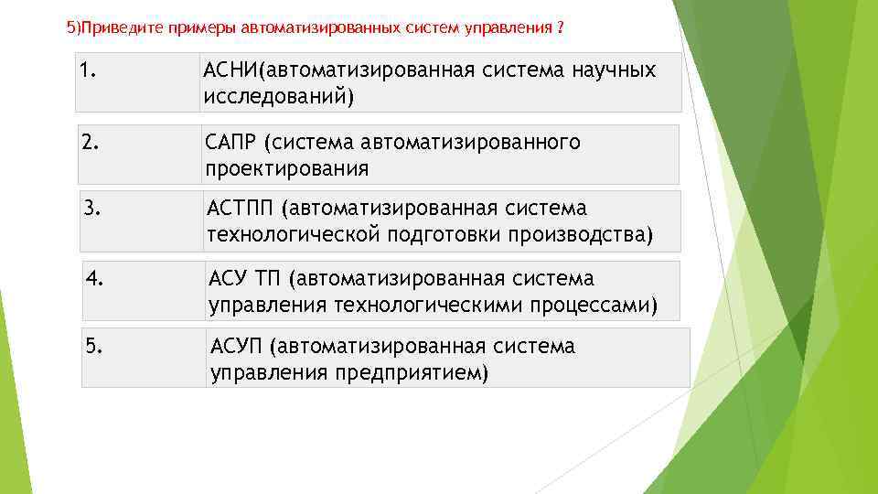 Презентация асу различного назначения примеры их использования