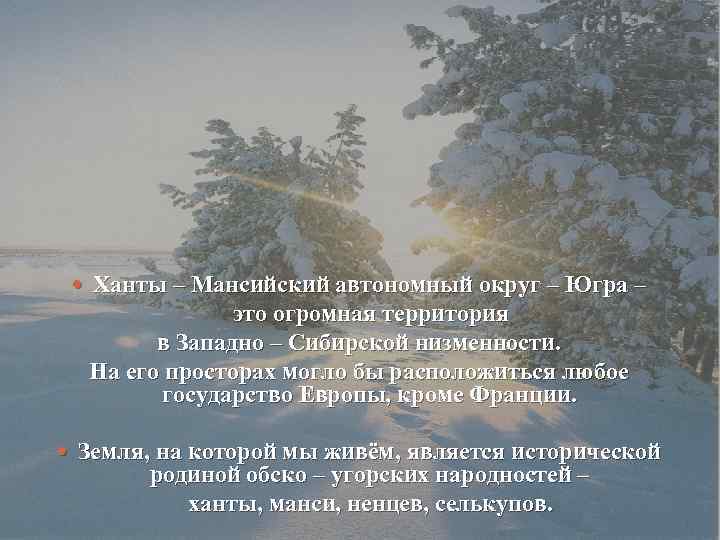  Ханты – Мансийский автономный округ – Югра – это огромная территория в Западно