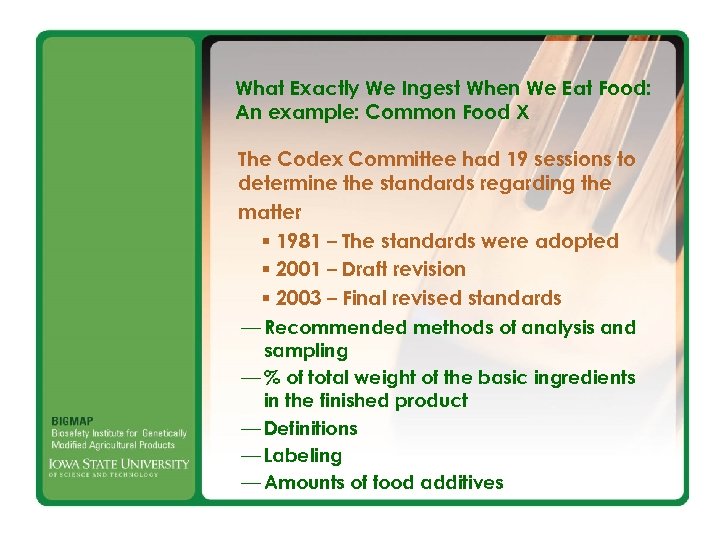 What Exactly We Ingest When We Eat Food: An example: Common Food X The