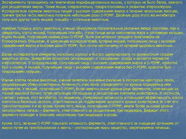 Эксперименты проводились на генетически модифицированных мышах, у которых не было белка, важного для расщепления