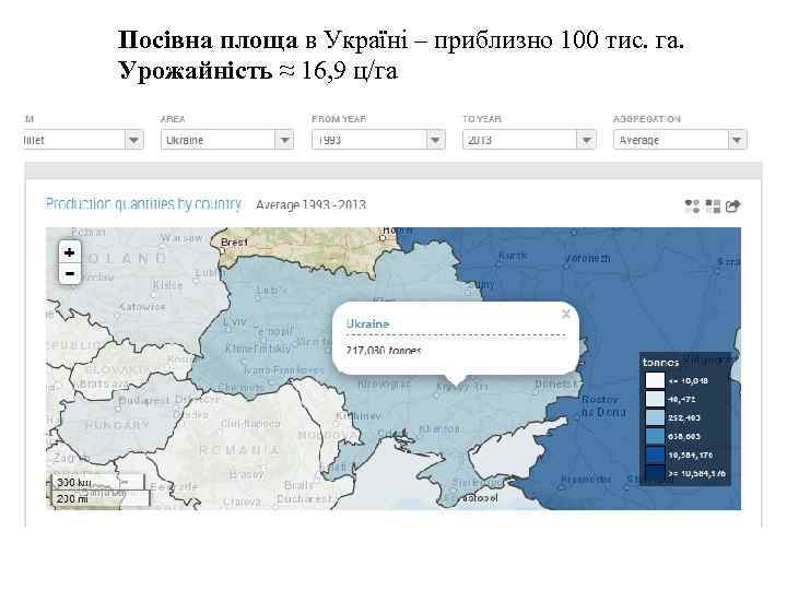 Посівна площа в Україні – приблизно 100 тис. га. Урожайність ≈ 16, 9 ц/га