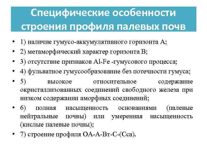 Специфические особенности строения профиля палевых почв • • • 1) наличие гумусо-аккумулятивного горизонта А;