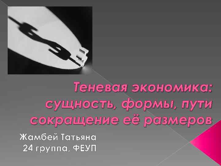Теневая экономика: сущность, формы, пути сокращение её размеров Жамбей Татьяна 24 группа, ФЕУП 