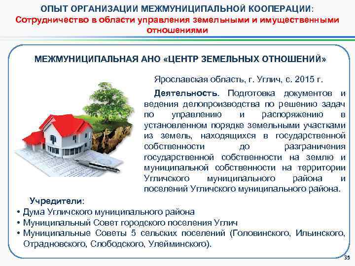 ОПЫТ ОРГАНИЗАЦИИ МЕЖМУНИЦИПАЛЬНОЙ КООПЕРАЦИИ: Сотрудничество в области управления земельными и имущественными отношениями МЕЖМУНИЦИПАЛЬНАЯ АНО