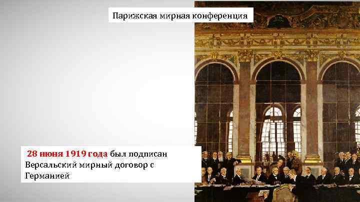 Парижская мирная конференция 18 января 1919 года был подписан 28 июня 1919 г. в