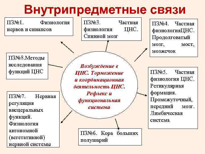 Внутрипредметные связи ПЗ№ 1. Физиология нервов и синапсов ПЗ№ 8. Методы исследования функций ЦНС