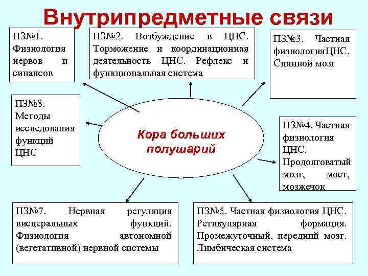 Внутрипредметные связи ПЗ№ 1. Физиология нервов и синапсов ПЗ№ 8. Методы исследования функций ЦНС