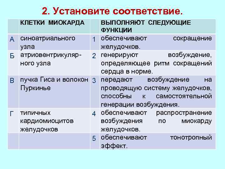 Установите соответствие клеточная стенка. Клетки миокарда... Выполняют следующие функции:. Клетки миокарда... Выполняют следующие функции: синоатриального узла. Клетки миокарда и его функции. Клетки синоатриального узла выполняют функции.