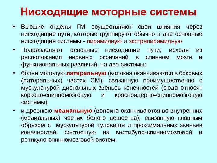 Оценка 23. Функции нисходящих моторных систем. Нисходящие моторные системы. Моторная система. Нисходящие моторные пути.