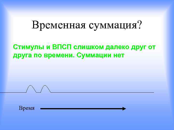 Временная суммация? Стимулы и ВПСП слишком далеко друг от друга по времени. Суммации нет