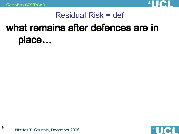Comp. Sec COMPGA 01 Residual Risk = def what remains after defences are in