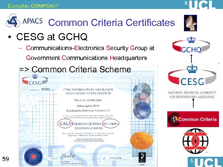 Comp. Sec COMPGA 01 Common Criteria Certificates • CESG at GCHQ – Communications-Electronics Security