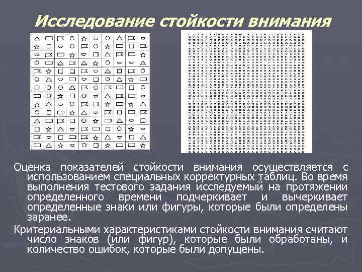 Исследование стойкости внимания Оценка показателей стойкости внимания осуществляется с использованием специальных корректурных таблиц. Во