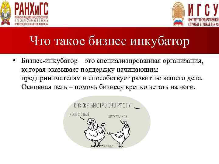 Что такое бизнес инкубатор • Бизнес-инкубатор – это специализированная организация, которая оказывает поддержку начинающим