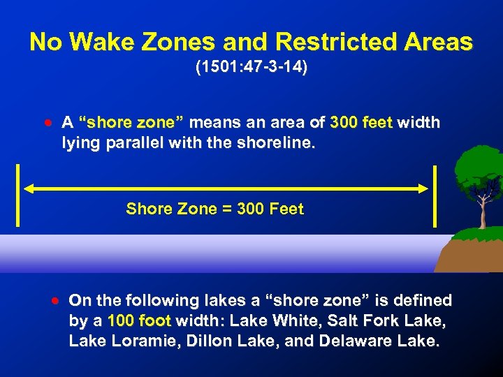 No Wake Zones and Restricted Areas (1501: 47 -3 -14) ! A “shore zone”