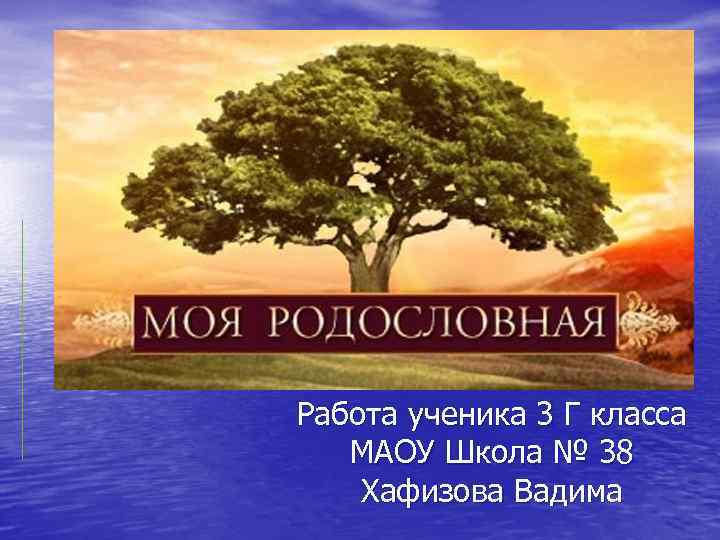 Моя РОДОСЛОВНАЯ Работа ученика 3 Г класса МАОУ Школа № 38 Хафизова Вадима 